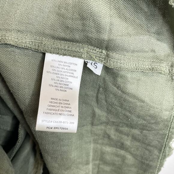 Cloth & Stone Olive Green Linen Utility Shirt Dress Tunic Raw Hem Frayed XS - Picture 7 of 7